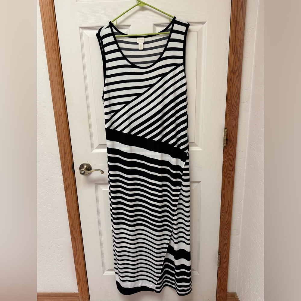 Chico's Black and White Striped Sleeveless Maxi Dress